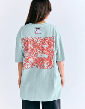 Stieglitz Angie Oversized Dragon Graphic Tee Blue Organic Cotton Streetwear M
